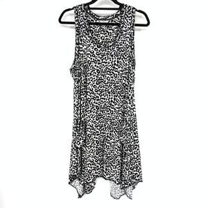 Kathryn Asymmetrical Hem Tank Top Womens Size XL Black White Leopard Print